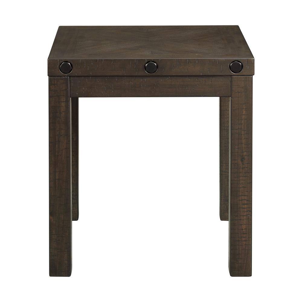 24" Gray Acacia Wood Square End Table with USB Port