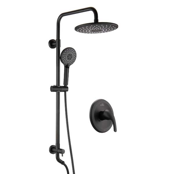 CASAINC 3-Spray Patterns 9 in.Wall-Mounted Shower System with Sliding Bar in Matte Black