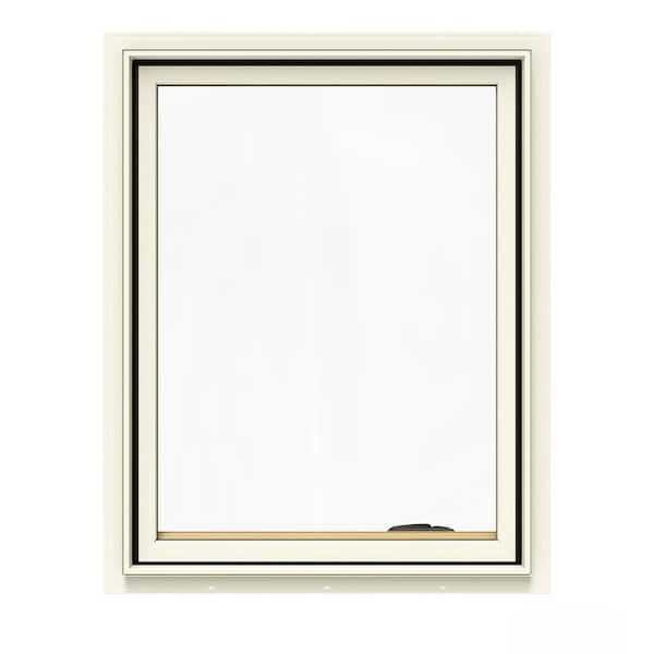 JELD-WEN 28.75 in. x 36.75 in. W-2500 Series Cream Painted Clad Wood Right-Handed Casement Window with BetterVue Mesh Screen