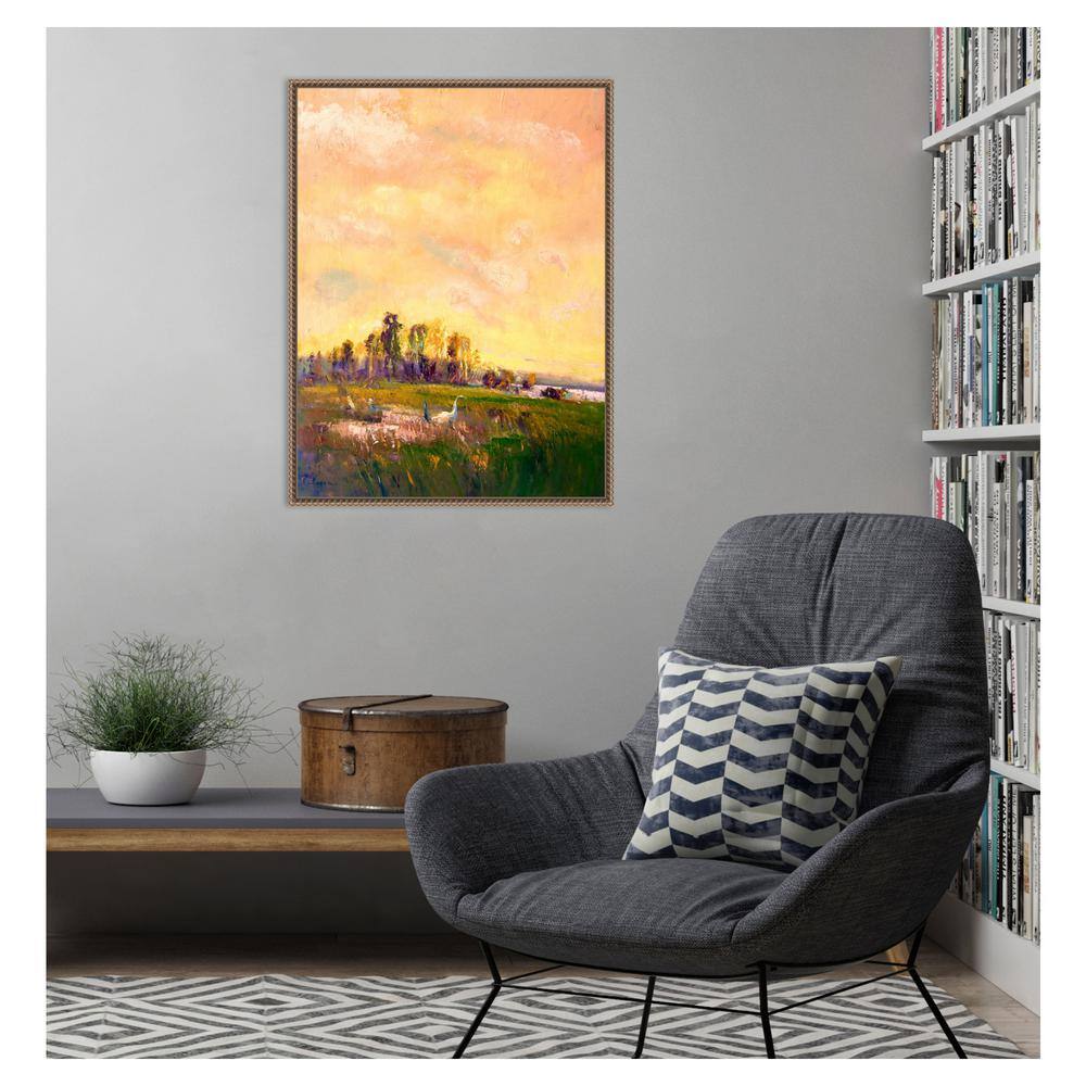 Abstract Marshland Scenic Landscape Canvas Wall Art with Bronze Frame
