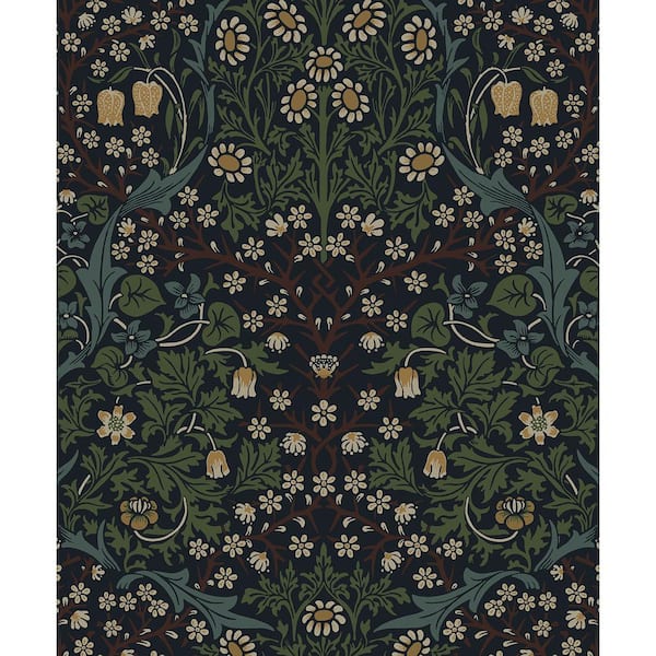 Seabrook Designs Midnight Blue and Evergreen Victorian Garden Floral Pre-Pasted Paper Wallpaper Roll (57.5 sq. ft.)