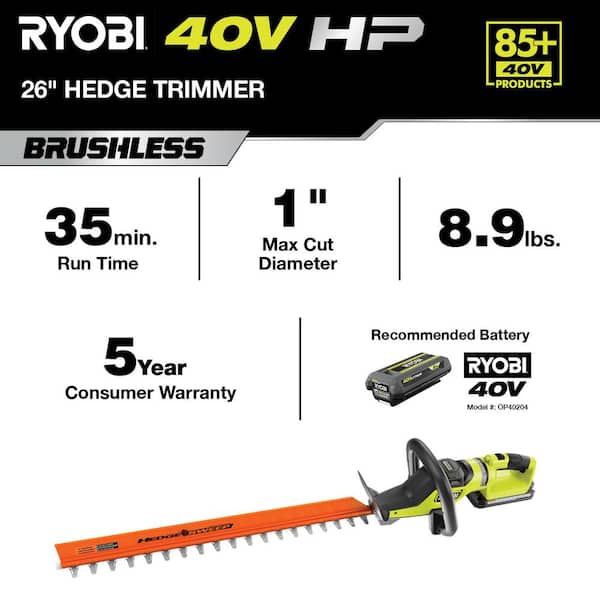 RYOBI 40V HP Brushless 26 in. Cordless Battery Hedge Trimmer with
