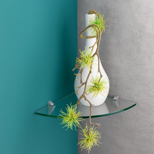 GLASSLINE CORNER 9.8 in. x 9.8 in. x 0.31 in. Clear Glass Decorative Wall Shelf without Brackets