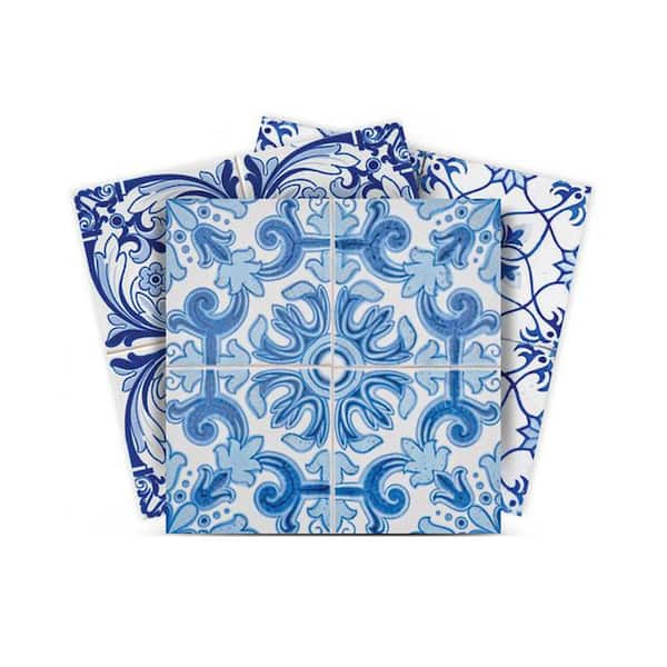 MI ALMA Blue and White C3 4 in. x 4 in. Vinyl Peel and Stick Tile (24-Tiles, 2.67 sq. ft. / Pack)