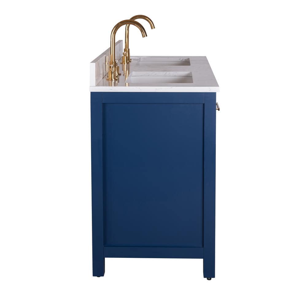 Navy Blue Double Freestanding Bathroom Vanity with Gold Hardware