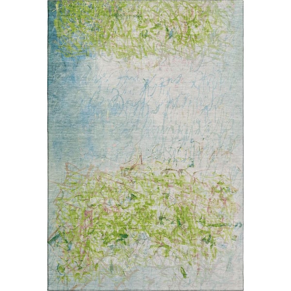 Mayfield Premium Machine Washable Abstract AMF2449 Lime 5 ft. x 7 ft. 6 in. Area Rug