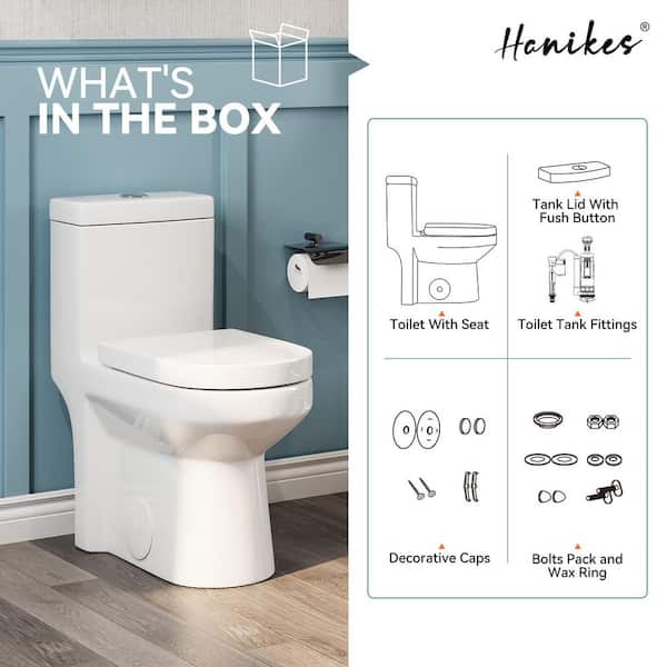 Hanikes One-Piece 1.1/1.6 GPF Dual Flush Round Toilet in White