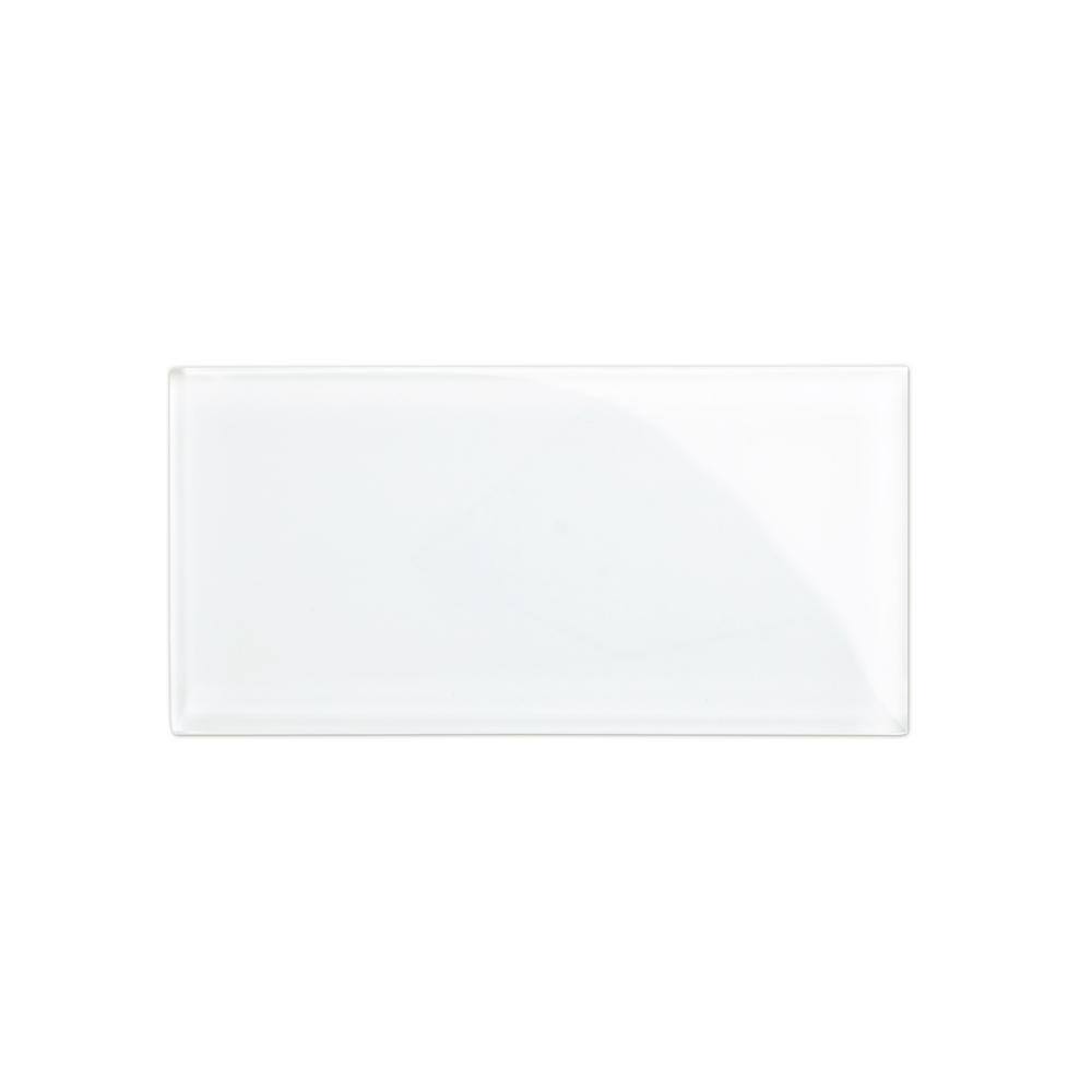 Giorbello 3 in. x 6 in. x 8 mm Bright White Glass Subway Tile Sample ...