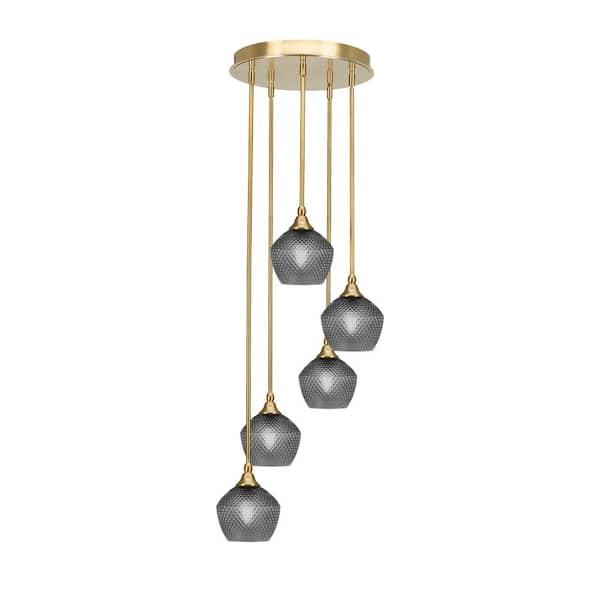 Unbranded Villa 15.75 in. 5-Light New Age Brass Cluster Pendant Light with 6 in. Smoke Textured Glass Shades, no bulbs included