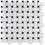 Metro Basketweave Matte White with Cobalt Dot 11-3/4 in. x 11-3/4 in. Porcelain Mosaic Tile (9.79 sq. ft./Case)
