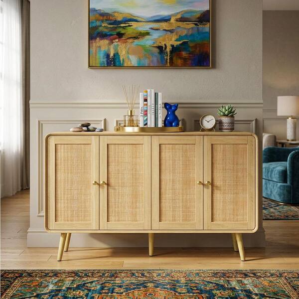FUFU&GAGA Burly Wood Grain Yellow 32.1 in. H Accent Storage