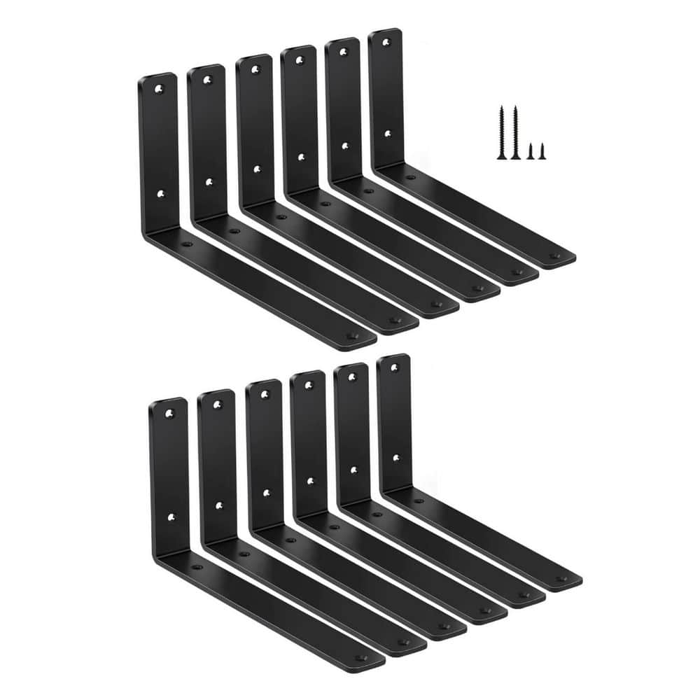 12 Pack Black Matte Iron L Shelf Bracket Heavy Duty Floating Shelf Support with Screws for Home Office Garage price history on PriceWatchPro
