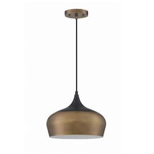 ORIAN 1 Light Brass and Black Cage Pendant LightBrass and Black Metal Shade