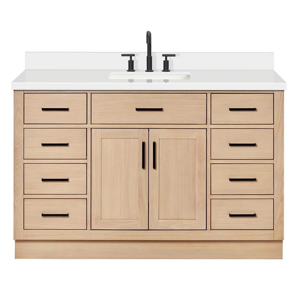 Hepburn 55" Oak Freestanding Single Sink Vanity with Quartz Top