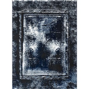 Cairo Zaynab Abstract Border Navy Blue 5 ft. 3 in. x 7 ft. 3 in. Area Rug