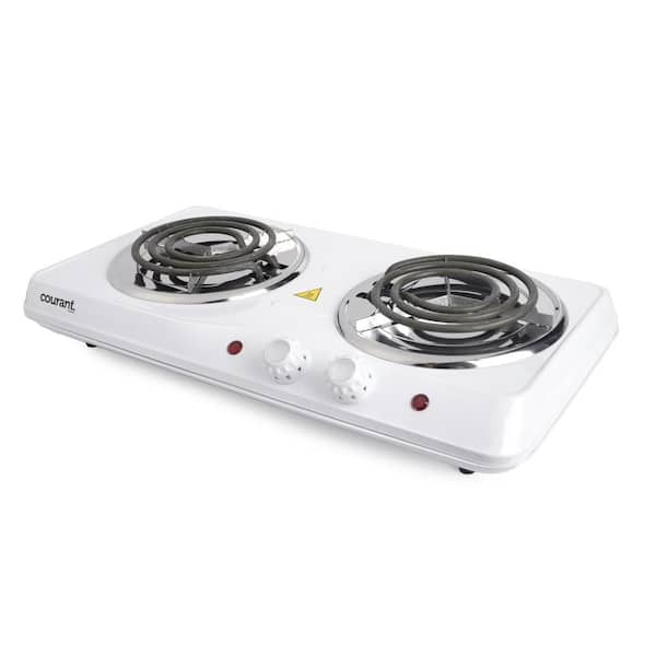 Proctor Silex Electric Stove, Double Burner Cooktop, Compact and Portable, Adjustable Temperature Double Hot Plate, 1700 Watts, White & Stainless