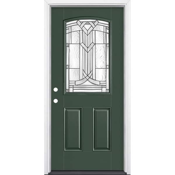 Masonite 36 in. x 80 in. Chatham Camber Top Half Lite Right-Hand Painted Smooth Fiberglass Prehung Front Door with Brickmold