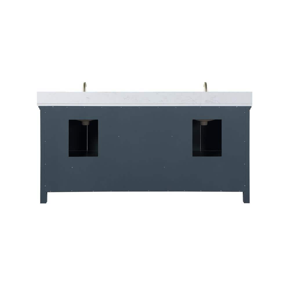 Isla 72" Classic Blue Double Sink Bathroom Vanity with White Stone Top
