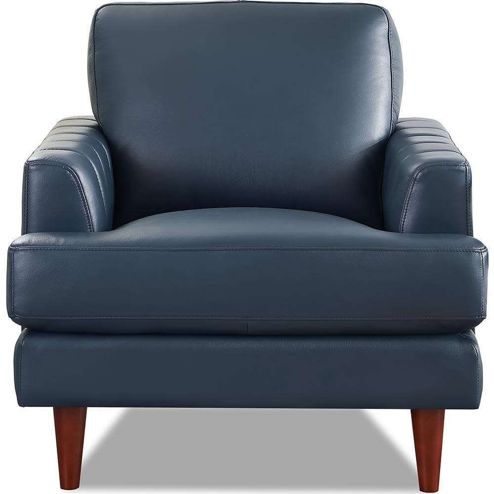 Cassia Navy Blue Top Grain Leather Arm Chair with Removable Cushions