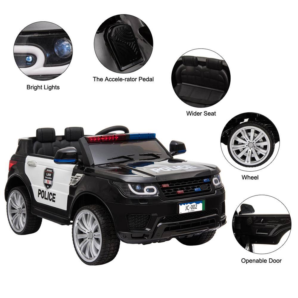 12V Black Police SUV Ride-On Car with Remote Control