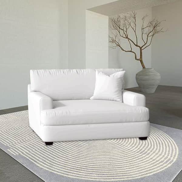 Monland Modern 49 in. Wide White Cotton Fabric 2-Seater Square Arm Loveseat Couch With Upholstered Armchair For Small Spaces