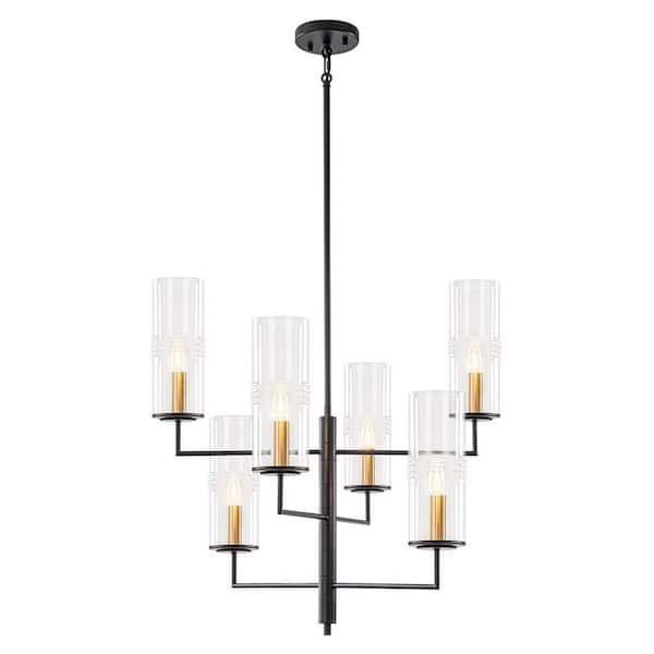 MENCOLULU 25 in. 6-Light Modern Matte Black Geometric Chandelier