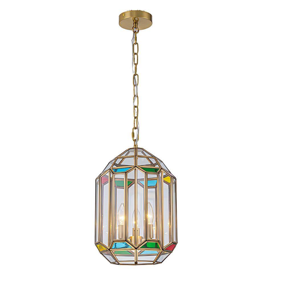 Gabriella 3-Light 11-in Modern Brass Lantern Pendant Light with Multicolor Stained Glass Shade price history on PriceWatchPro