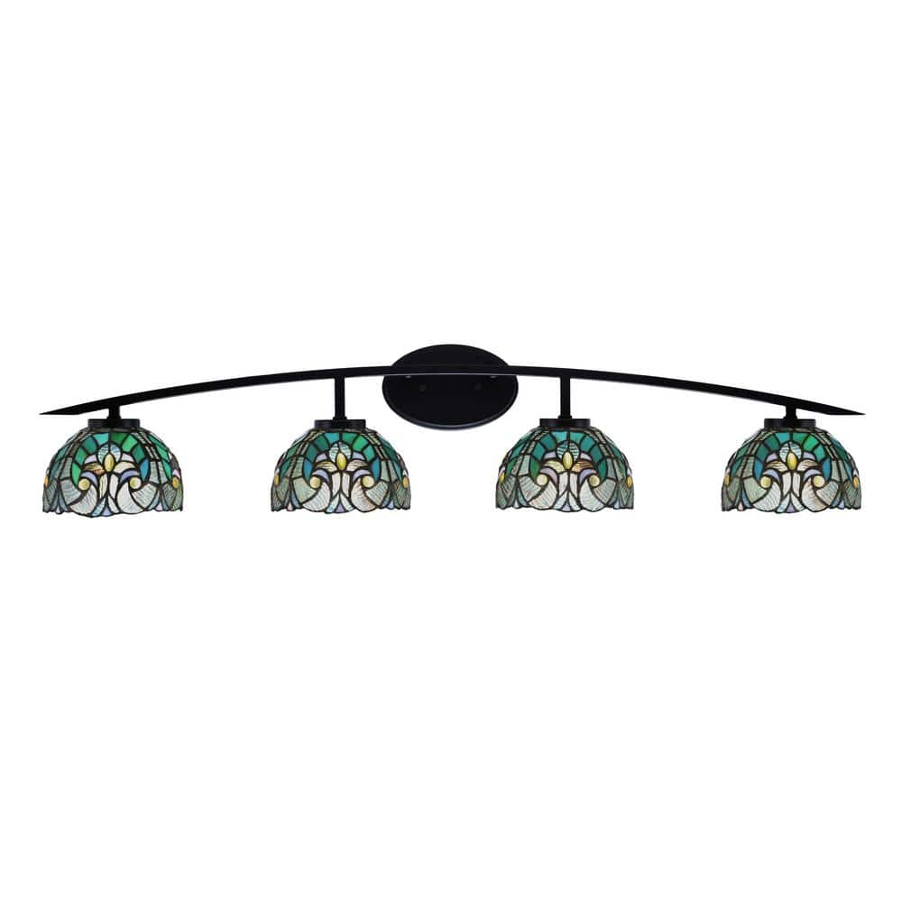 Siena 40 in. 4-Light Matte Black Vanity-Light with 7 in. Turquoise Cypress 