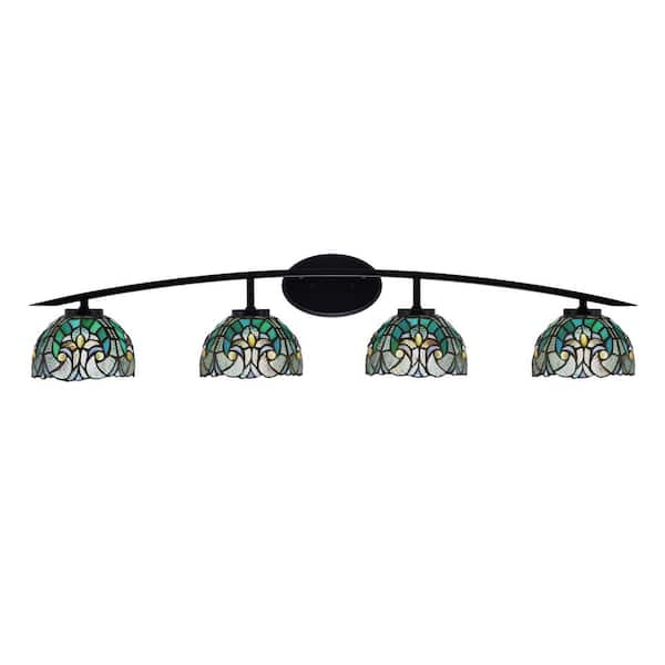 Unbranded Siena 40 in. 4-Light Matte Black Vanity-Light with 7 in. Turquoise Cypress Art Glass Shades No Bulbs Included