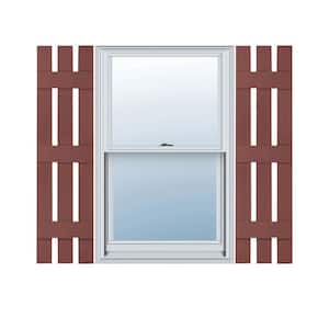 12 in. W x 63 in. H Vinyl Exterior Spaced Board and Batten Shutters Pair in Burgundy Red