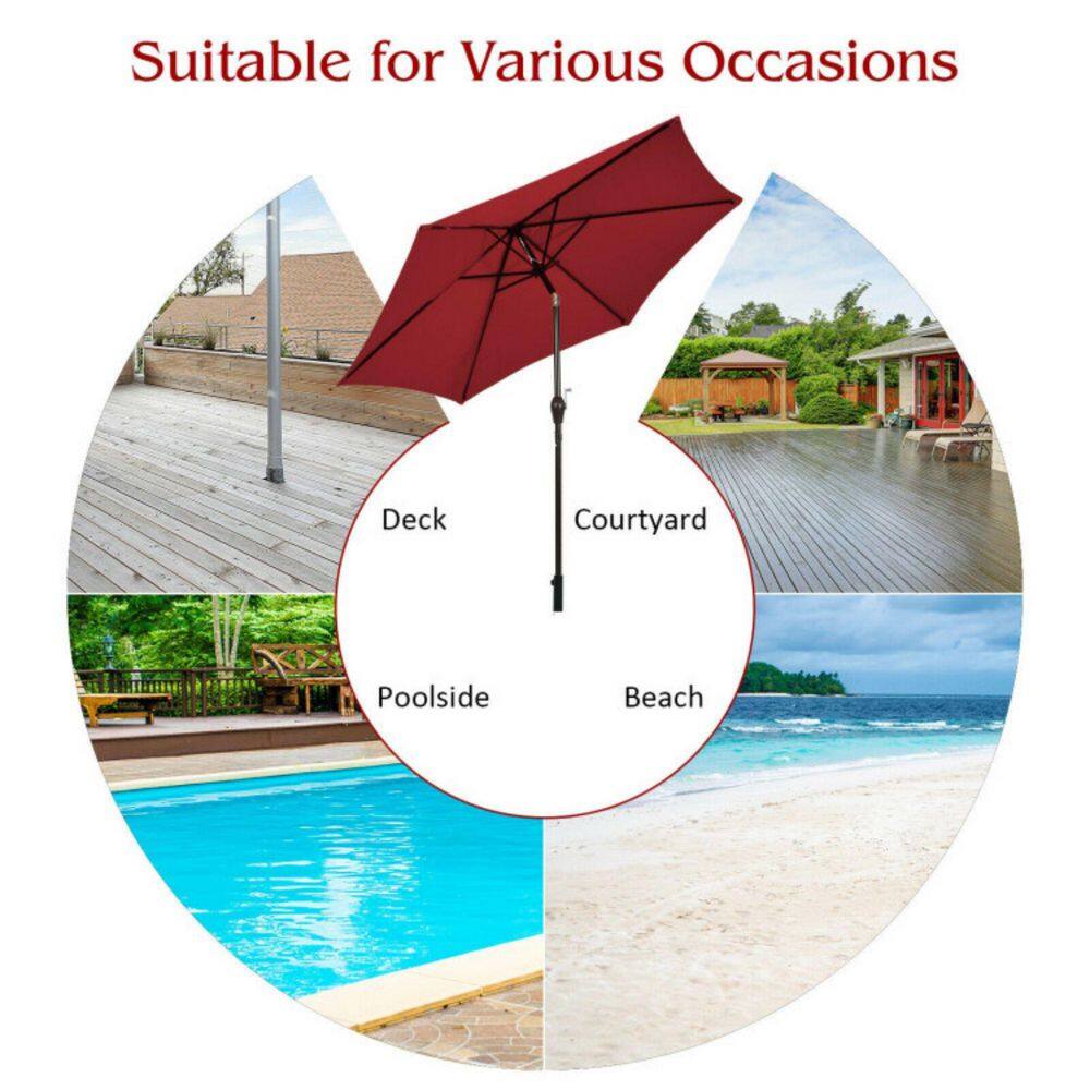 Red 9ft Steel Frame Outdoor Patio Umbrella with Crank
