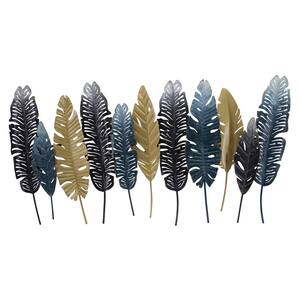 Blue and Gold Tropical Leaves Metal Mixed Media Wall Art