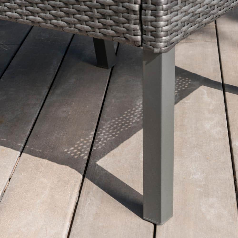 Gray and Silver Wicker Outdoor Dining Chairs with Cushions, Set of 2