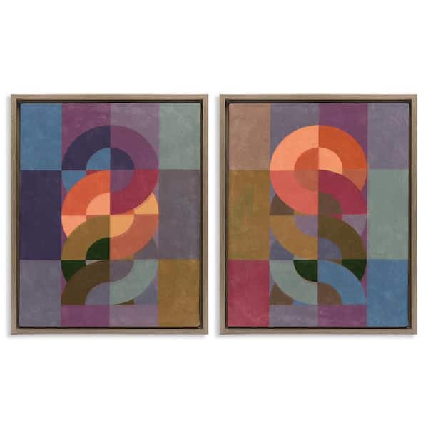 Stupell Industries Linked Circles Patterns by Victoria Barnes 2 Pieces Brown Floater Frame Abstract Graphic Art Print 21 in. x 17 in.