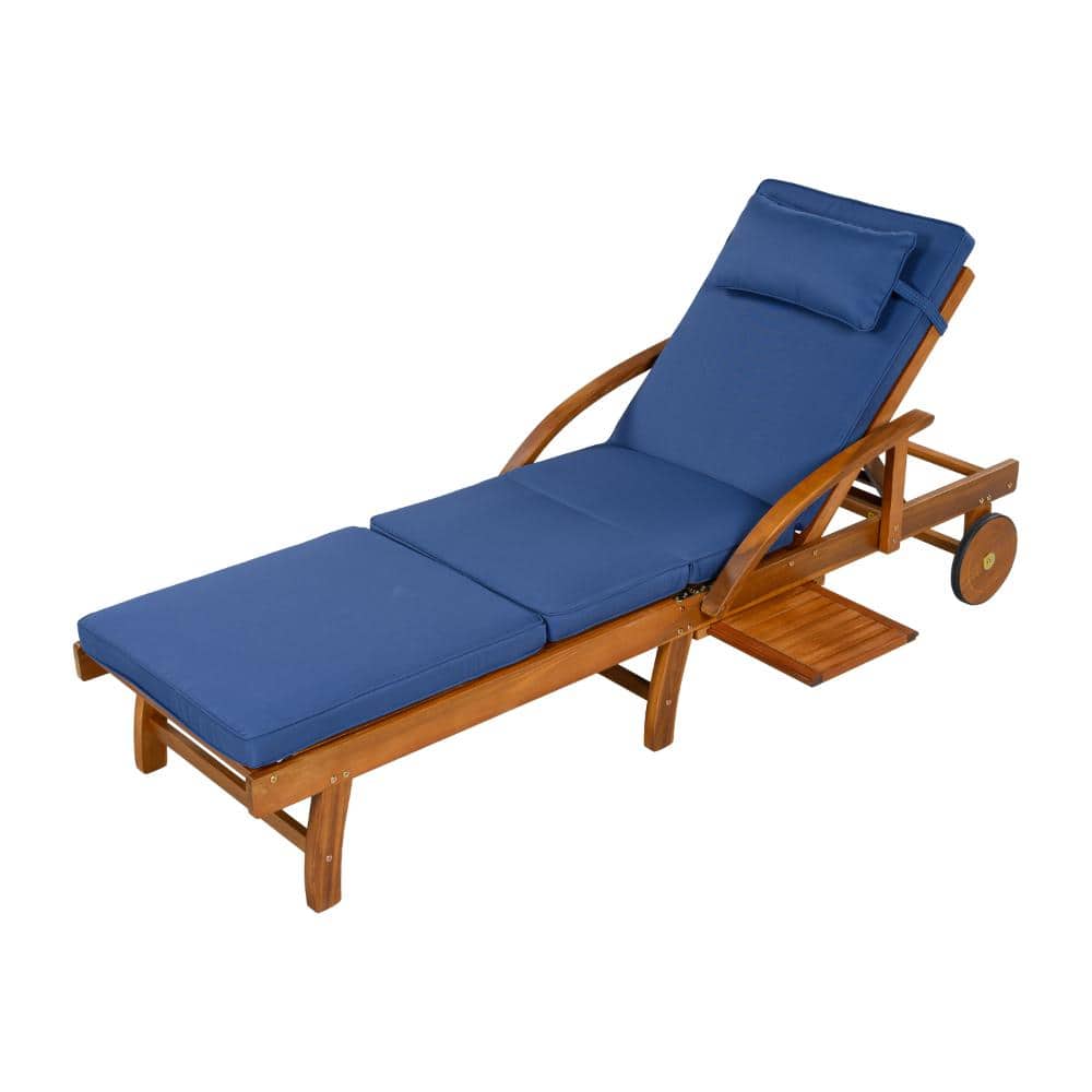 Adjustable  77.5 in. W x 27.1 in. D x 15.2 in. H Outdoor Lounge Chair, Acacia Wood Frame with Navy Blue Cushions price history on PriceWatchPro