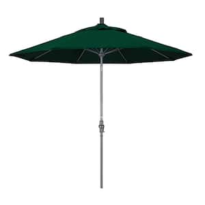 9 ft. Hammertone Grey Aluminum Market Patio Umbrella with Collar Tilt Crank Lift in Forest Green Sunbrella