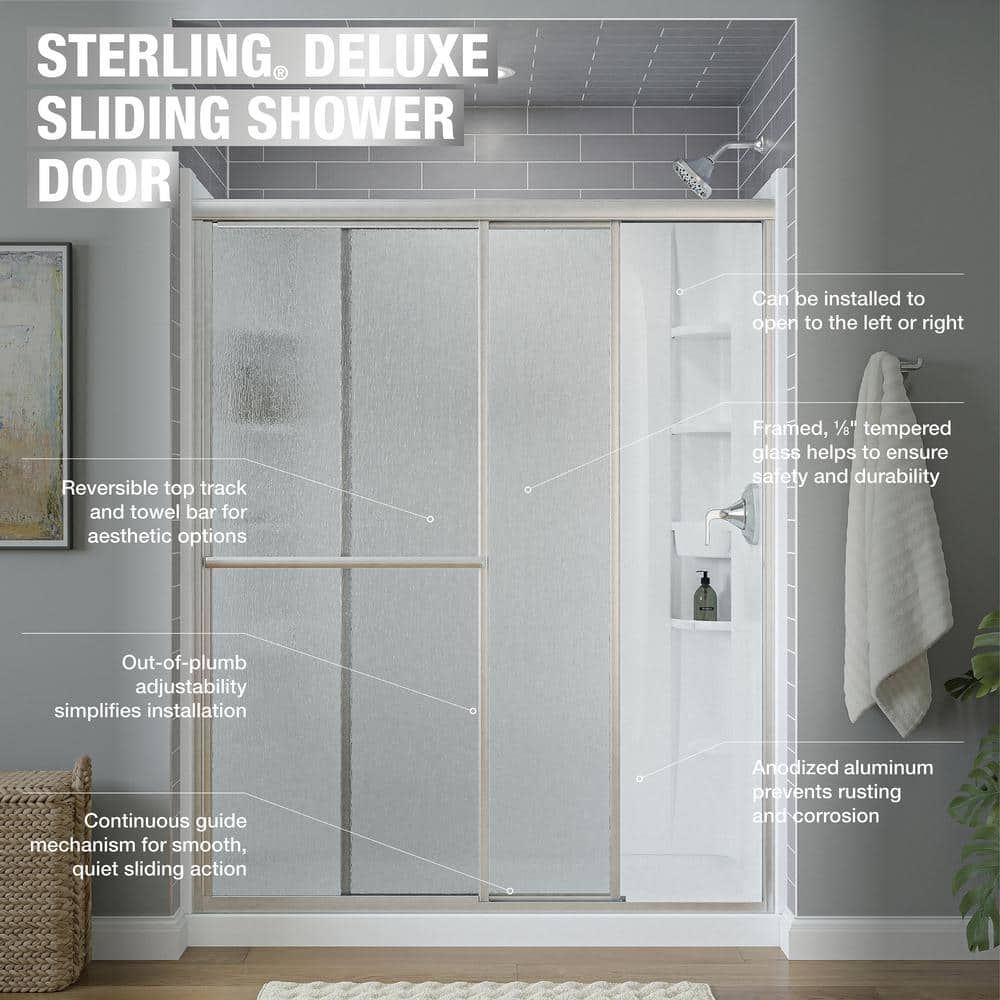 Sterling 70" Silver Framed Rain Glass Sliding Shower Door