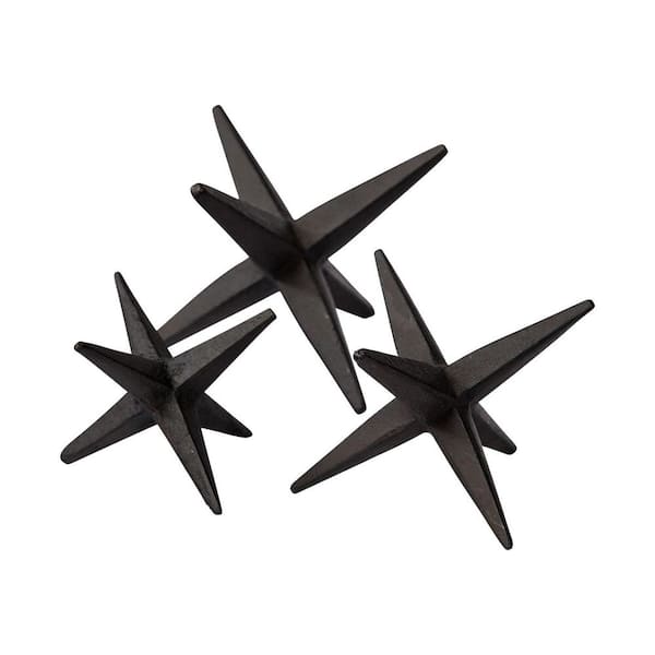 HomeRoots 4 in. Black Metal Star Geometric Decor (Set of 3)