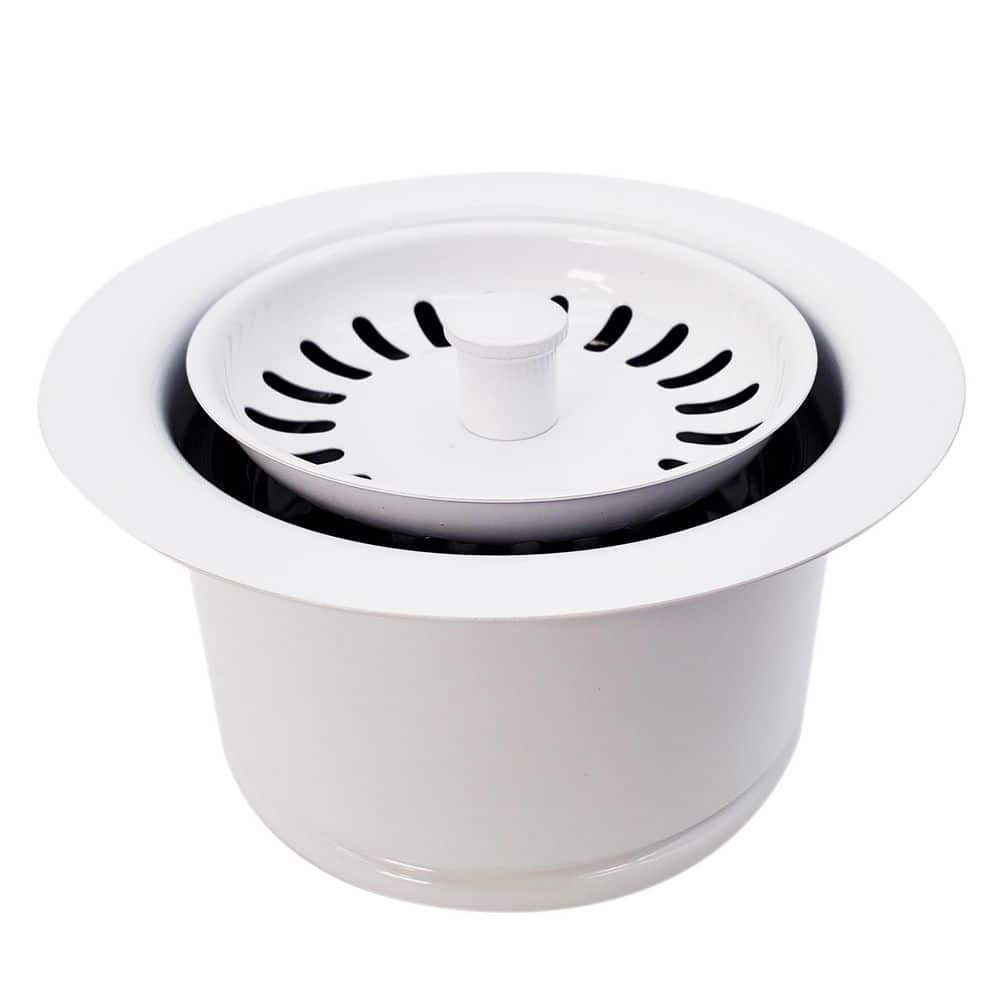 Westbrass 3-1/2 in. Extra-Deep Collar Kitchen Sink Waste Disposal Flange & Strainer Stopper, Powder Coat White