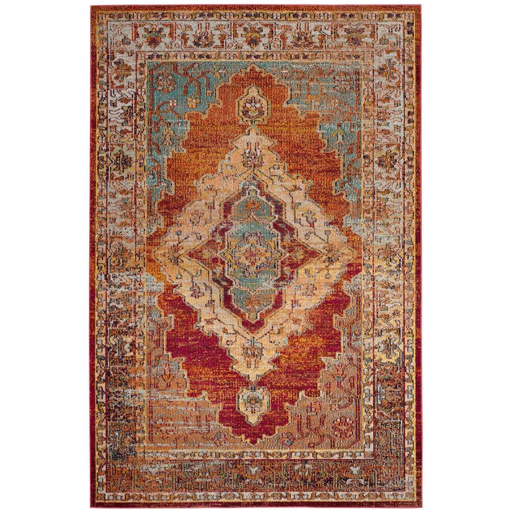 Reversible Orange and Light Blue Synthetic Rectangular Area Rug