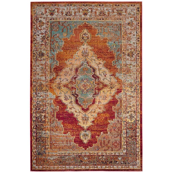SAFAVIEH Crystal Orange/Light Blue 5 ft. x 8 ft. Border Area Rug