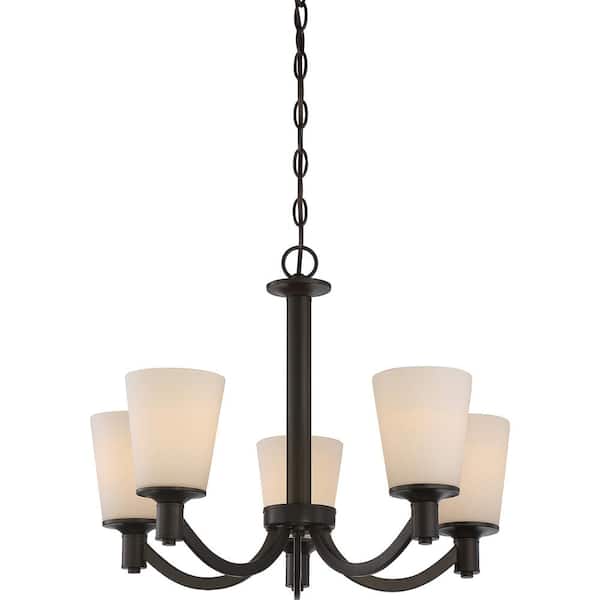SATCO 5-Light Forest Bronze Chandelier with White Glass Shade