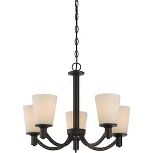 5-Light Forest Bronze Chandelier with White Glass Shade