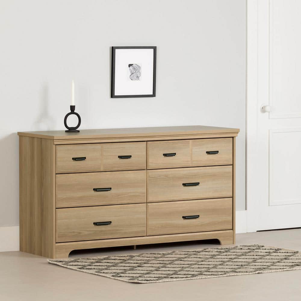 Weathered Oak 6-Drawer Horizontal Double Dresser