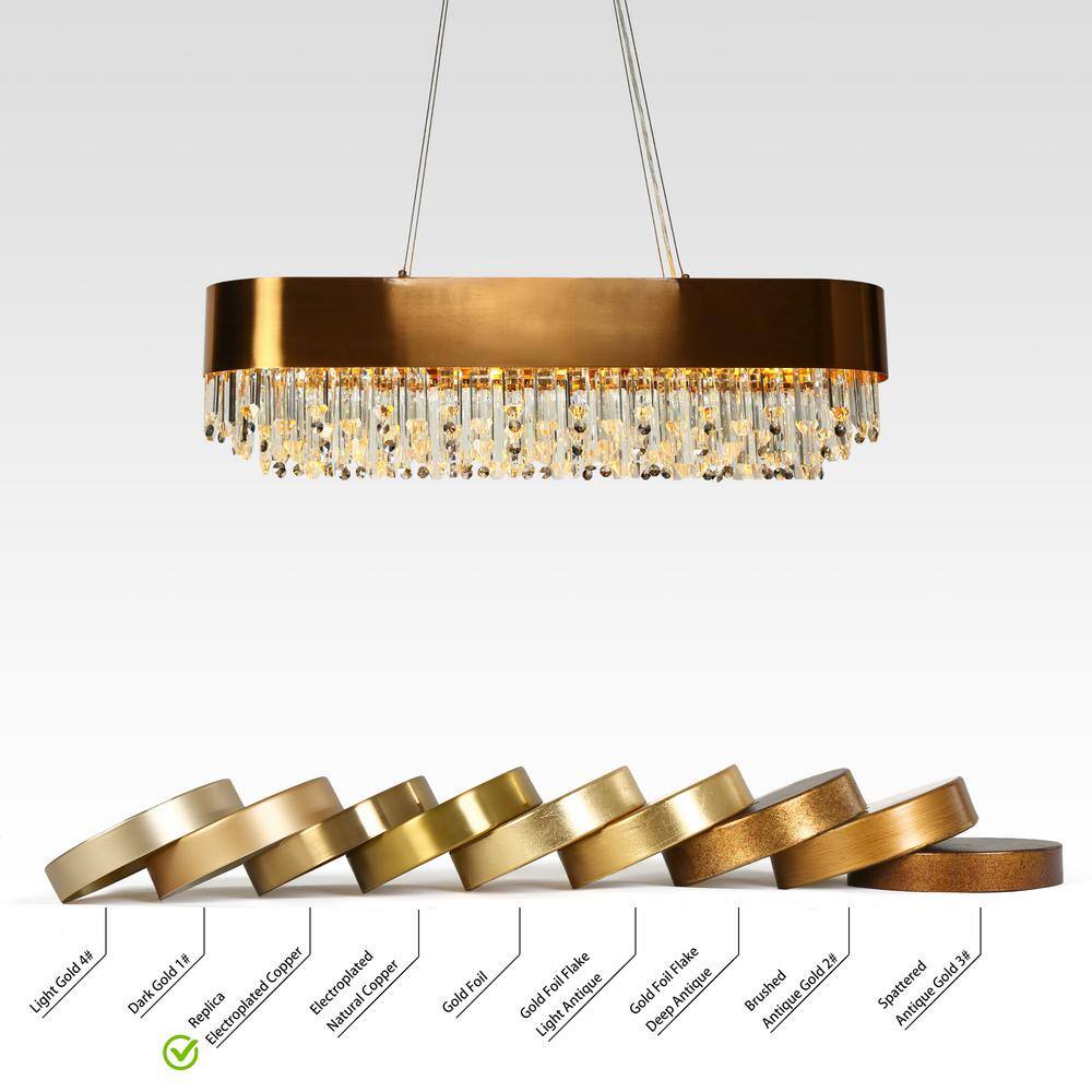 Elegant Brass and Crystal 10-Light Rectangular Chandelier