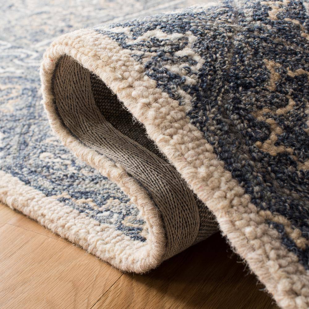 Handmade Blue Floral Tufted Wool 8' x 10' Area Rug