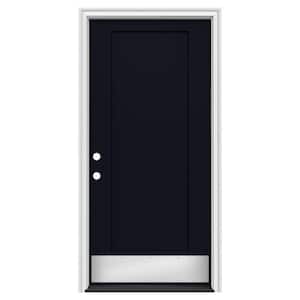 36 in. x 80 in. 1 Panel Flat Right-Hand/Inswing Black Steel Prehung Front Door w/Brickmould, ADA Accessible