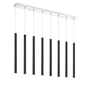 Forest 5-Watt 8-Light Integrated LED Chrome Shaded Chandelier with Matte Black Steel Shade
