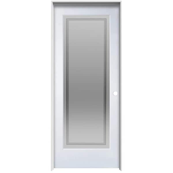 MMI Door Hamilton 24 in. x 80 in. Left Hand Full Lite Decorative Glass Primed MDF Single Prehung Interior Door on 4-9/16 in. Jamb