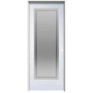 Hamilton 30 in. x 80 in. Left Hand Full Lite Decorative Glass Primed MDF Single Prehung Interior Door on 4-9/16 in. Jamb